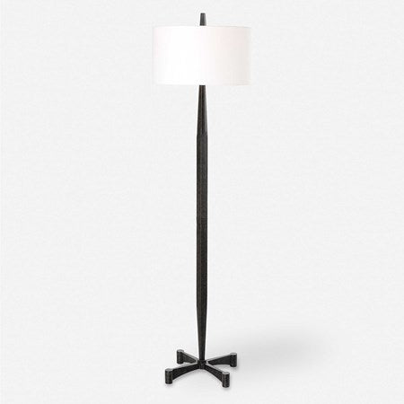 Uttermost Counteract Aged Black Iron Floor Lamp With White Linen Shade