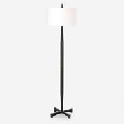 Uttermost Counteract Aged Black Iron Floor Lamp With White Linen Shade