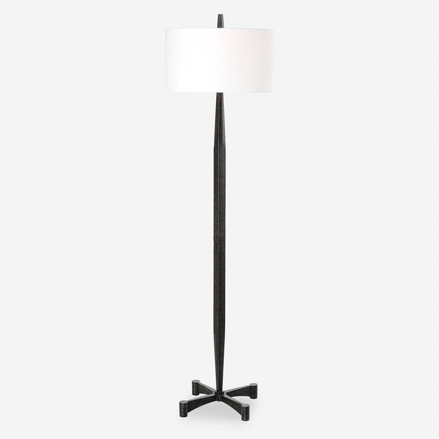 Uttermost Counteract Aged Black Iron Floor Lamp With White Linen Shade