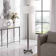 Uttermost Counteract Aged Black Iron Floor Lamp With White Linen Shade