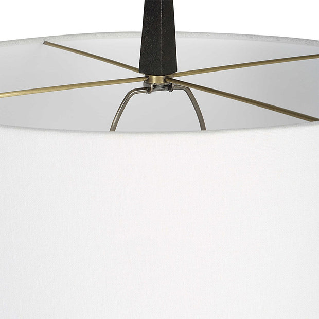 Uttermost Counteract Aged Black Iron Floor Lamp With White Linen Shade