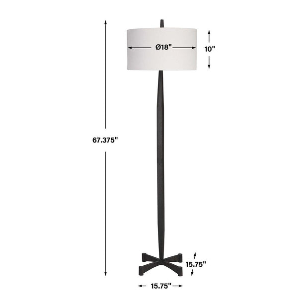 Uttermost Counteract Aged Black Iron Floor Lamp With White Linen Shade