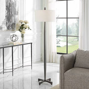 Uttermost Counteract Aged Black Iron Floor Lamp With White Linen Shade