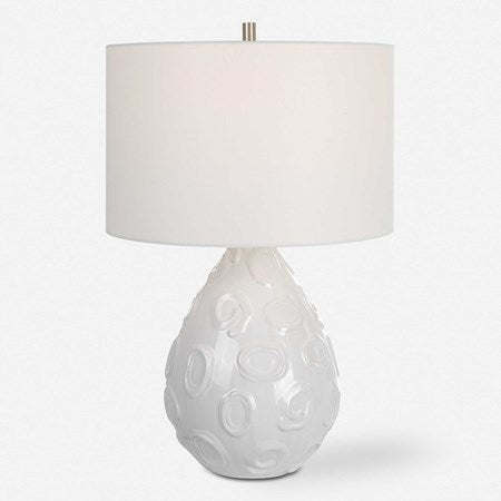 Uttermost Loop White Glazed Ceramic Table Lamp With Linen Shade