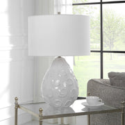 Uttermost Loop White Glazed Ceramic Table Lamp With Linen Shade