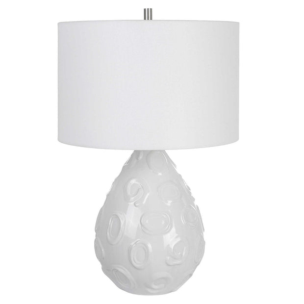 Uttermost Loop White Glazed Ceramic Table Lamp With Linen Shade
