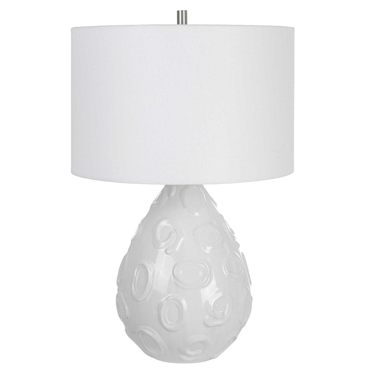 Uttermost Loop White Glazed Ceramic Table Lamp With Linen Shade
