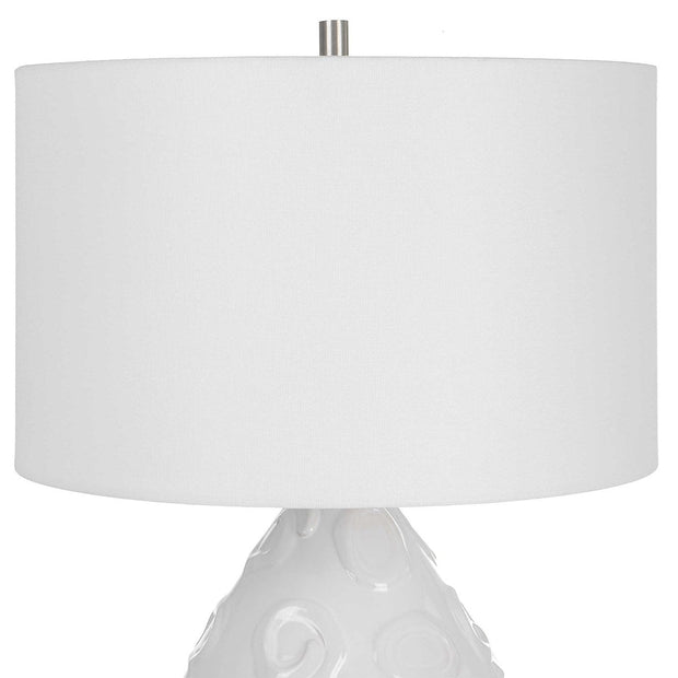 Uttermost Loop White Glazed Ceramic Table Lamp With Linen Shade