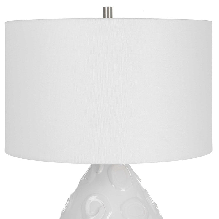 Uttermost Loop White Glazed Ceramic Table Lamp With Linen Shade