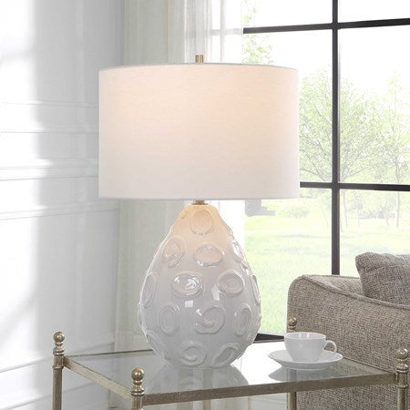 Uttermost Loop White Glazed Ceramic Table Lamp With Linen Shade