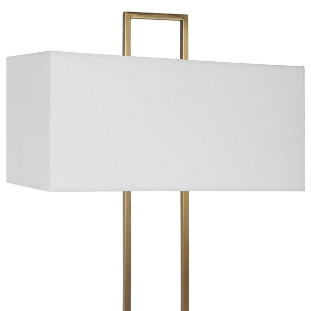 Uttermost Column Brass and Marble Table Lamp With White Linen Shade