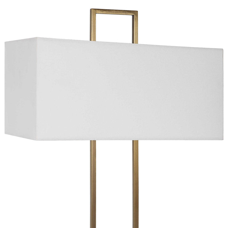 Uttermost Column Brass and Marble Table Lamp With White Linen Shade