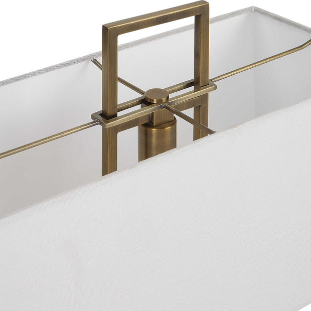 Uttermost Column Brass and Marble Table Lamp With White Linen Shade