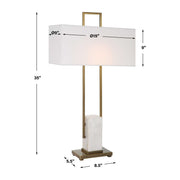 Uttermost Column Brass and Marble Table Lamp With White Linen Shade