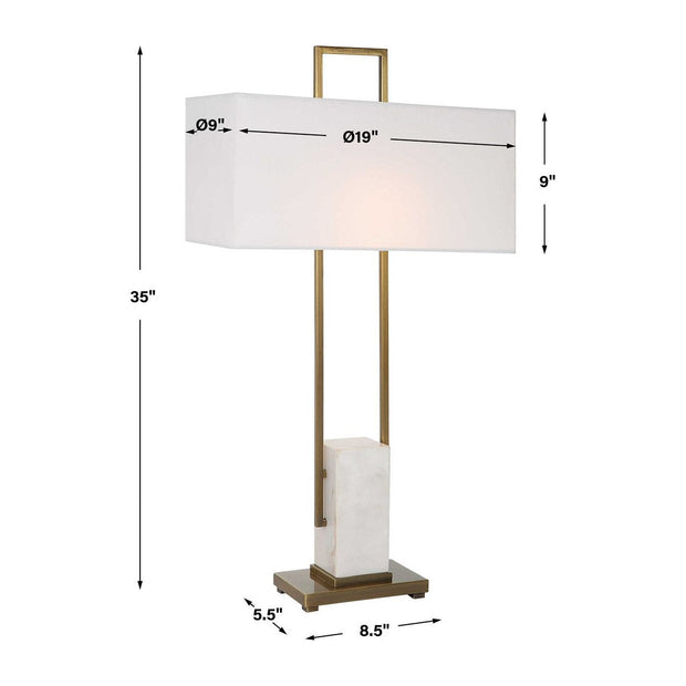 Uttermost Column Brass and Marble Table Lamp With White Linen Shade