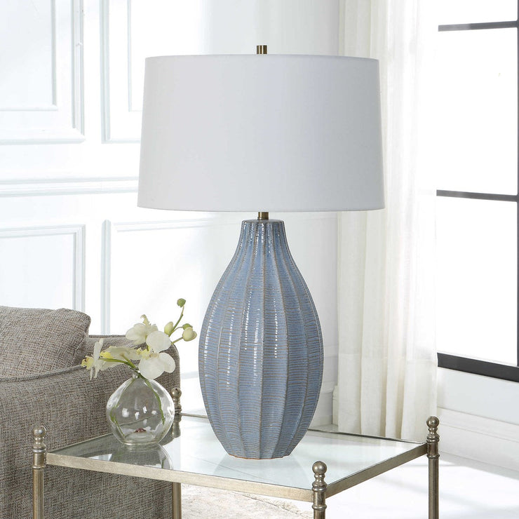 Uttermost Veston Cornflower Blue Table Lamp With White Linen Shade