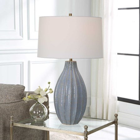 Uttermost Veston Cornflower Blue Table Lamp With White Linen Shade
