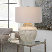 Uttermost Artifact  Aged Stone Ceramic Table Lamp With Light Gray Linen Drum Shade