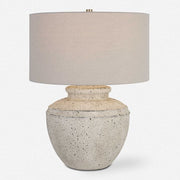 Uttermost Artifact  Aged Stone Ceramic Table Lamp With Light Gray Linen Drum Shade
