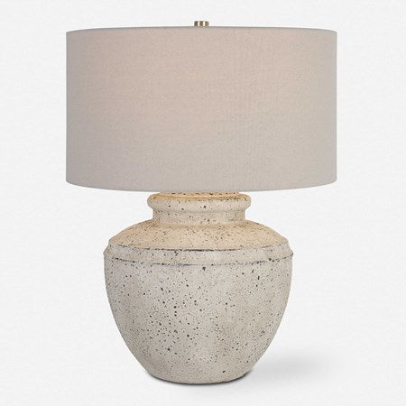 Uttermost Artifact  Aged Stone Ceramic Table Lamp With Light Gray Linen Drum Shade
