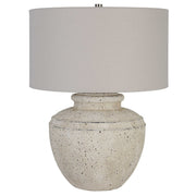 Uttermost Artifact  Aged Stone Ceramic Table Lamp With Light Gray Linen Drum Shade