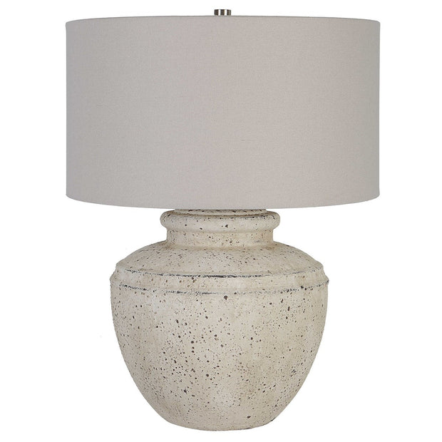 Uttermost Artifact  Aged Stone Ceramic Table Lamp With Light Gray Linen Drum Shade