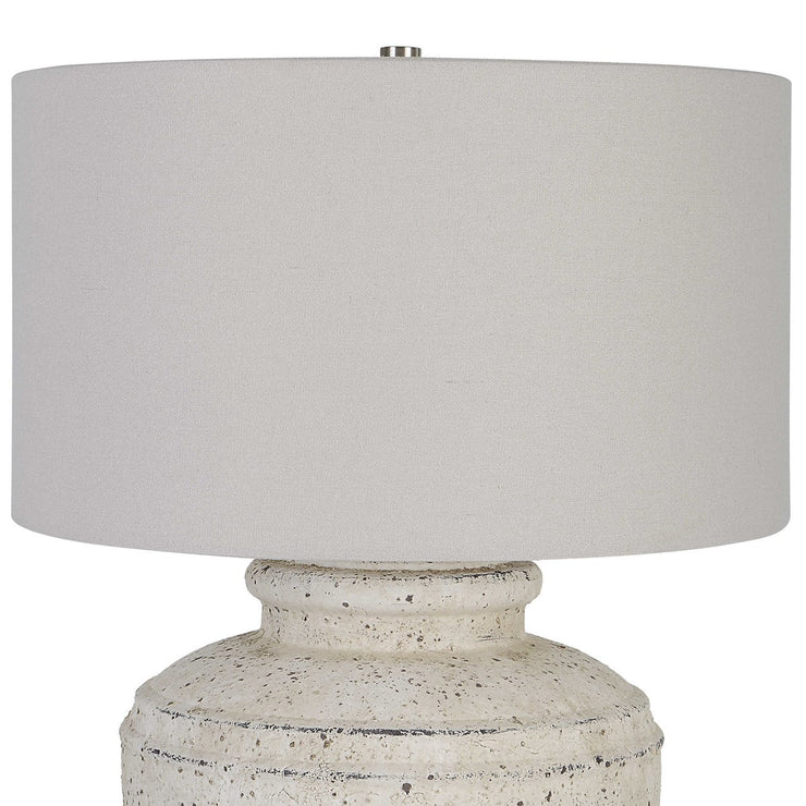 Uttermost Artifact  Aged Stone Ceramic Table Lamp With Light Gray Linen Drum Shade