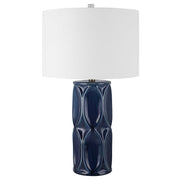 Uttermost Sinclair Glossy Navy Blue Glaze Ceramic Table Lamp With White Shade