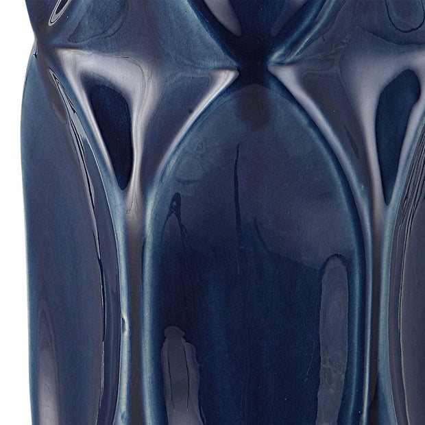 Uttermost Sinclair Glossy Navy Blue Glaze Ceramic Table Lamp With White Shade