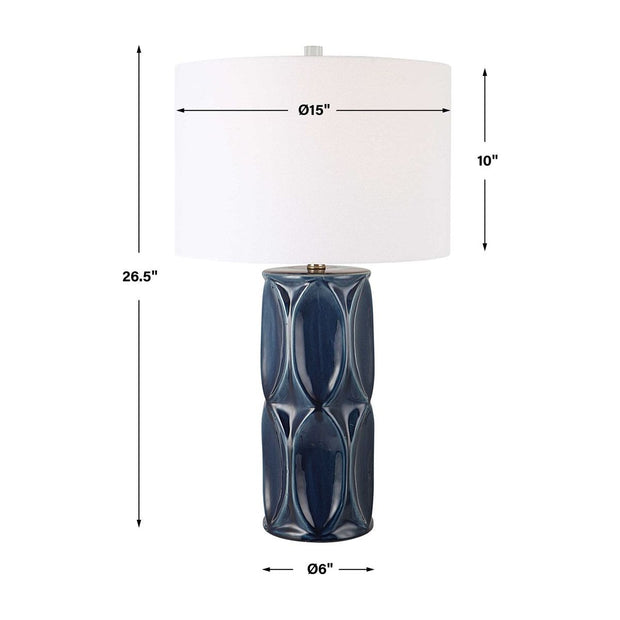 Uttermost Sinclair Glossy Navy Blue Glaze Ceramic Table Lamp With White Shade
