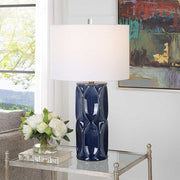 Uttermost Sinclair Glossy Navy Blue Glaze Ceramic Table Lamp With White Shade