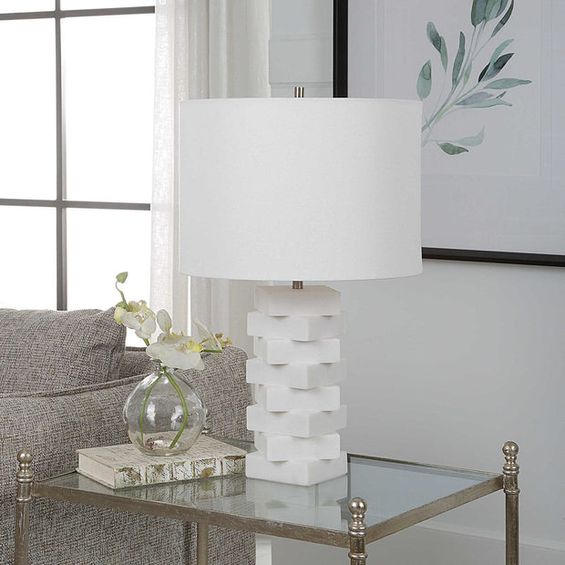 Uttermost Ascent  Ivory Stone Table Lamp With White Drum Shade