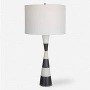 Uttermost Bandeau Banded Black and White Stone Table Lamp With Linen Drum Shade
