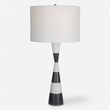Uttermost Bandeau Banded Black and White Stone Table Lamp With Linen Drum Shade