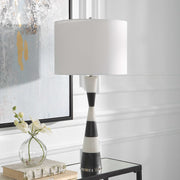 Uttermost Bandeau Banded Black and White Stone Table Lamp With Linen Drum Shade