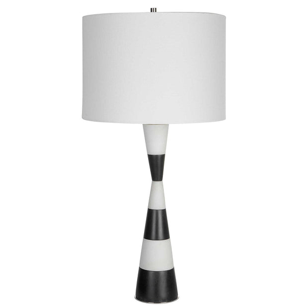 Uttermost Bandeau Banded Black and White Stone Table Lamp With Linen Drum Shade