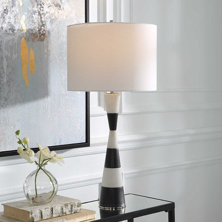 Uttermost Bandeau Banded Black and White Stone Table Lamp With Linen Drum Shade