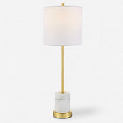Uttermost Turret Brushed Gold Buffet Lamp With White Linen Shade