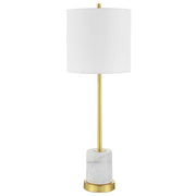 Uttermost Turret Brushed Gold Buffet Lamp With White Linen Shade