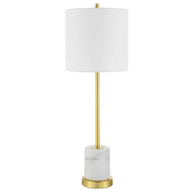Uttermost Turret Brushed Gold Buffet Lamp With White Linen Shade