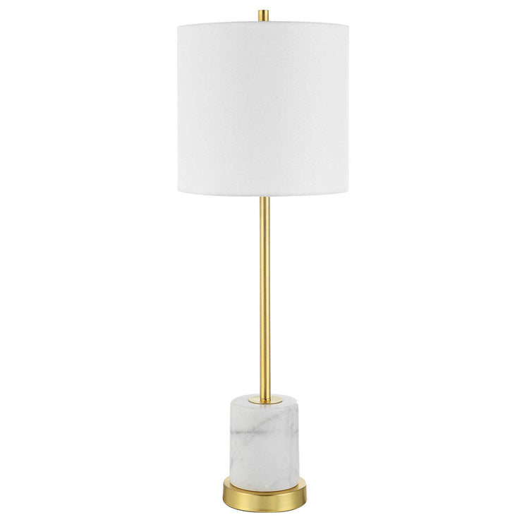 Uttermost Turret Brushed Gold Buffet Lamp With White Linen Shade