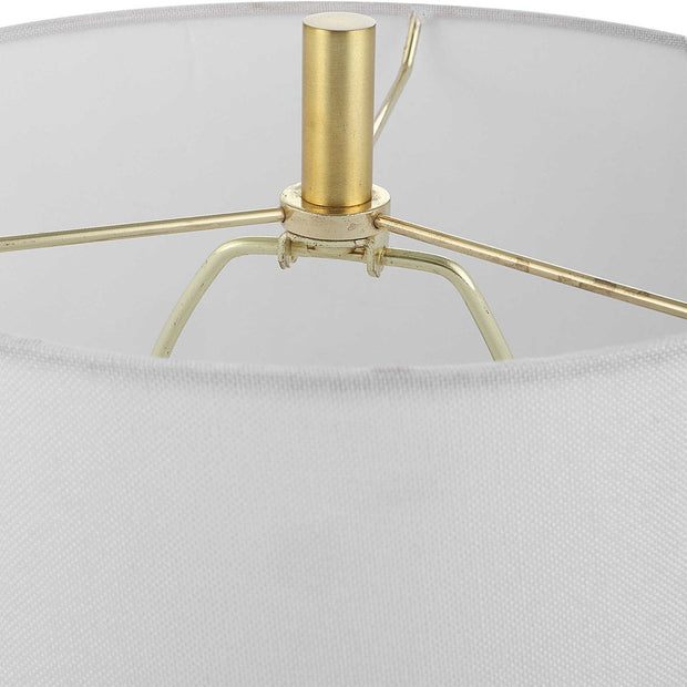 Uttermost Turret Brushed Gold Buffet Lamp With White Linen Shade