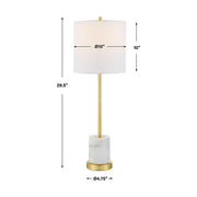 Uttermost Turret Brushed Gold Buffet Lamp With White Linen Shade