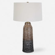 Uttermost Padma Aged Ivory and Chocolate Brown Ombré Ceramic Table Lamp With White Linen Shade