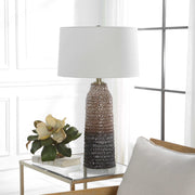Uttermost Padma Aged Ivory and Chocolate Brown Ombré Ceramic Table Lamp With White Linen Shade