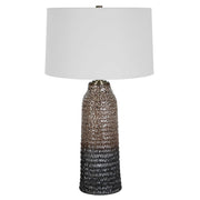 Uttermost Padma Aged Ivory and Chocolate Brown Ombré Ceramic Table Lamp With White Linen Shade