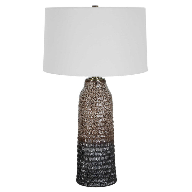Uttermost Padma Aged Ivory and Chocolate Brown Ombré Ceramic Table Lamp With White Linen Shade