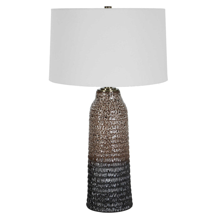 Uttermost Padma Aged Ivory and Chocolate Brown Ombré Ceramic Table Lamp With White Linen Shade