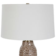 Uttermost Padma Aged Ivory and Chocolate Brown Ombré Ceramic Table Lamp With White Linen Shade