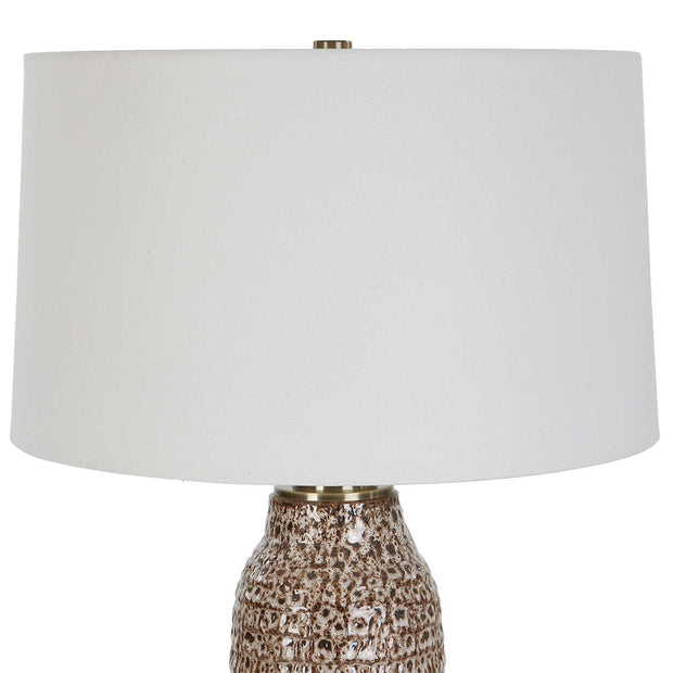 Uttermost Padma Aged Ivory and Chocolate Brown Ombré Ceramic Table Lamp With White Linen Shade